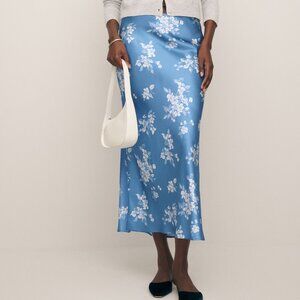 NWT Reformation Layla Silk Skirt Color Adore Blue Floral Flowers Size 8